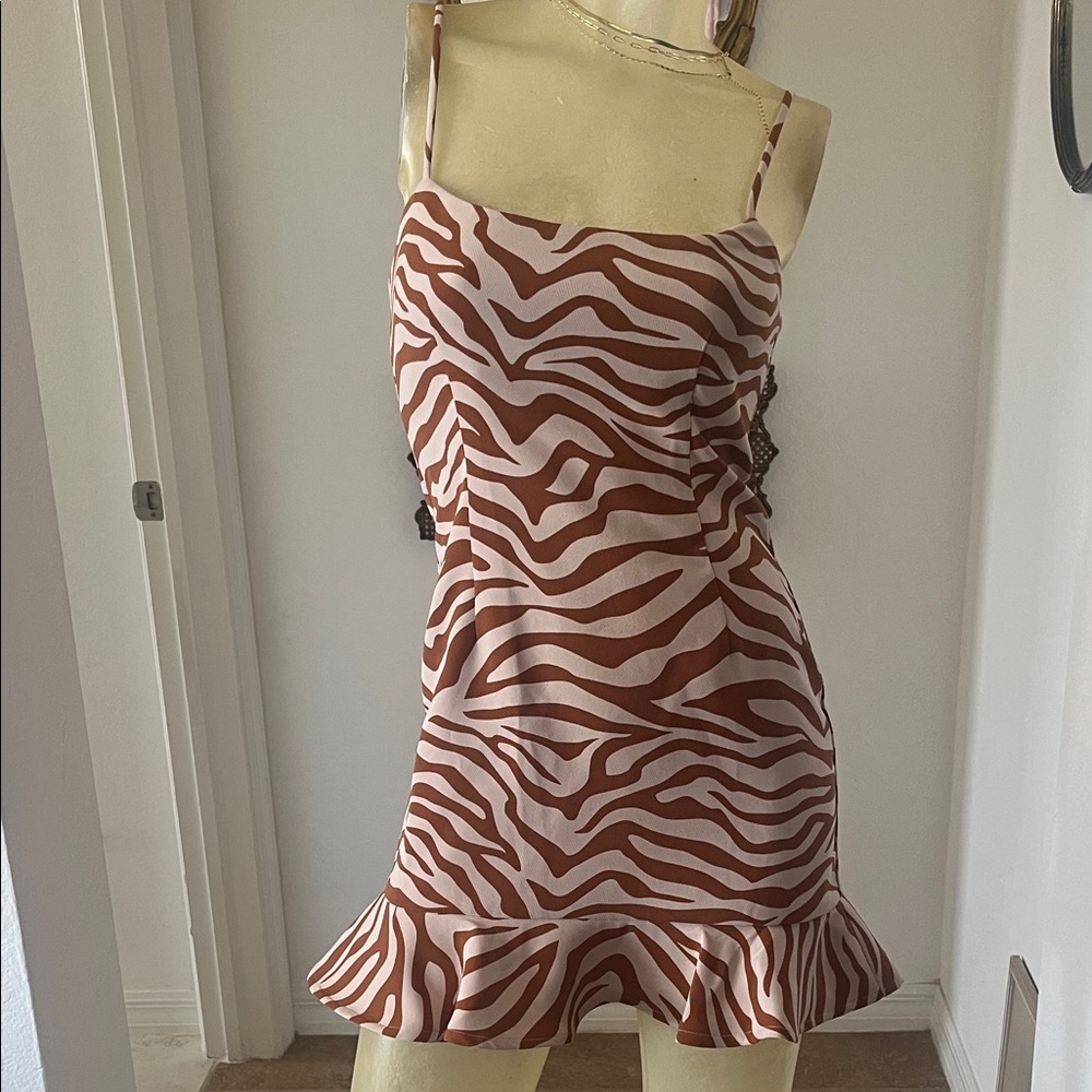 Lovers + Friends Brown Zebra Mini Dress